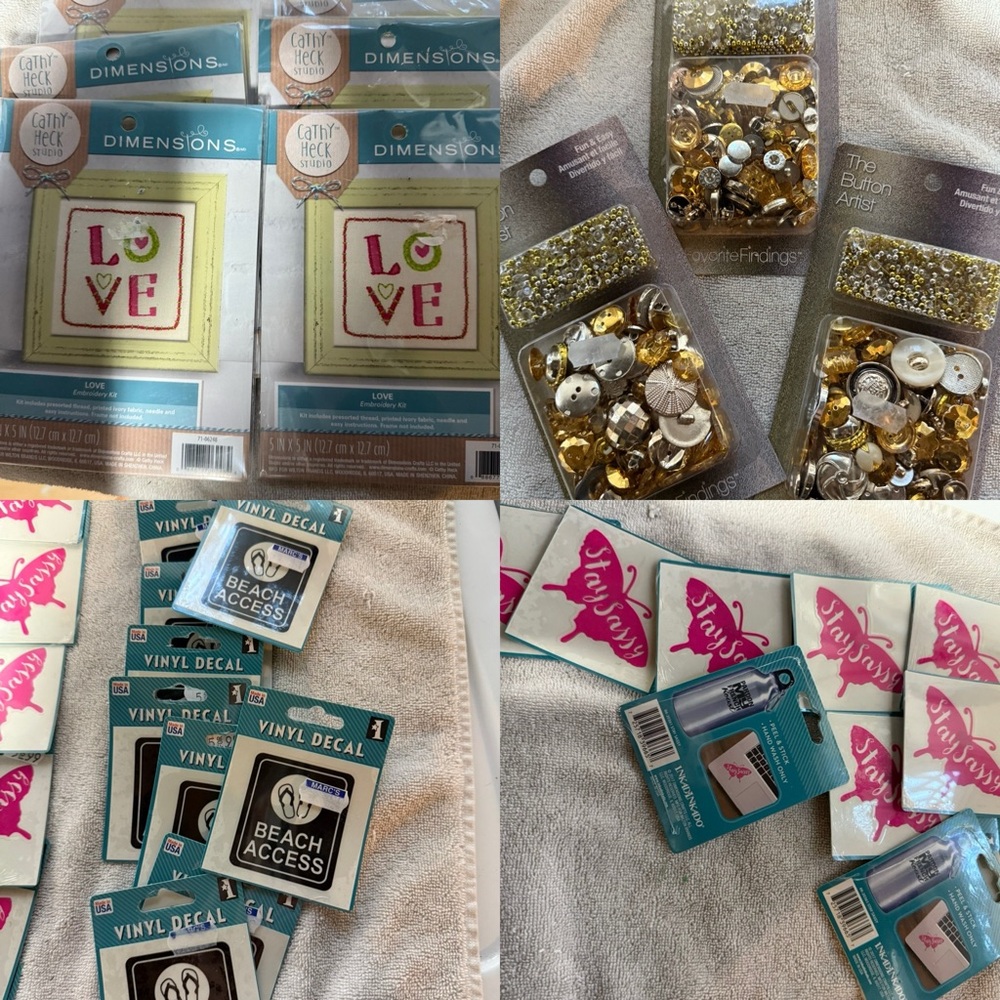Crafting & DIY Bundle – Vinyl Decals, Buttons, Embroidery Kits, More Lot of 20+